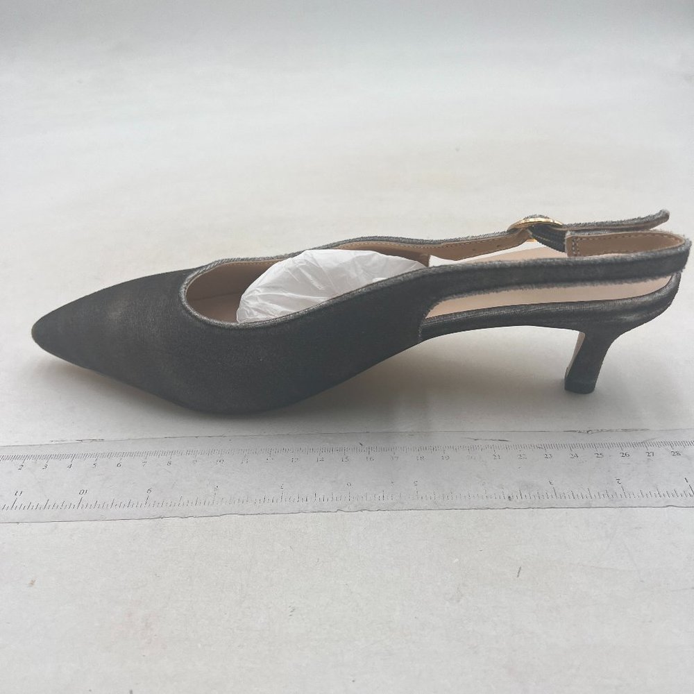 FSJ Grey Slingback Pumps Low Heels Sandals Pointy Toe Comfortable Formal Shoes